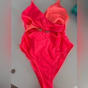 Popvil Neon Coral Cut-Out One Piece Swimsuit XL